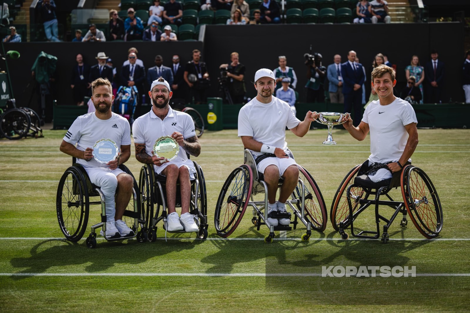 Doubles Sam Schroder (NED) and Niels Vink (NED) with Heath Davidson (AUS) and Robert Shaw (CAN) — 2023 Wimbledon