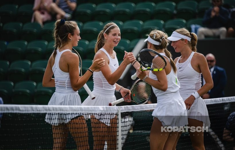 Doubles Alena Kovackova (CZE) and Laura Samsonova (CZE) with Hannah Klugman (GBR) and Isabelle Lacy (GBR) · Doubles Alena Kovackova (CZE) and Laura Samsonova (CZE) with Hannah Klugman (GBR) and Isabelle Lacy — 2023 Wimbledon