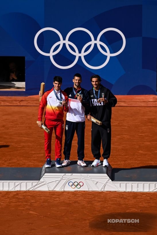 Novak Djokovic · Carlos Alcaraz · Lorenzo Musetti — 2024 Olympics Paris
