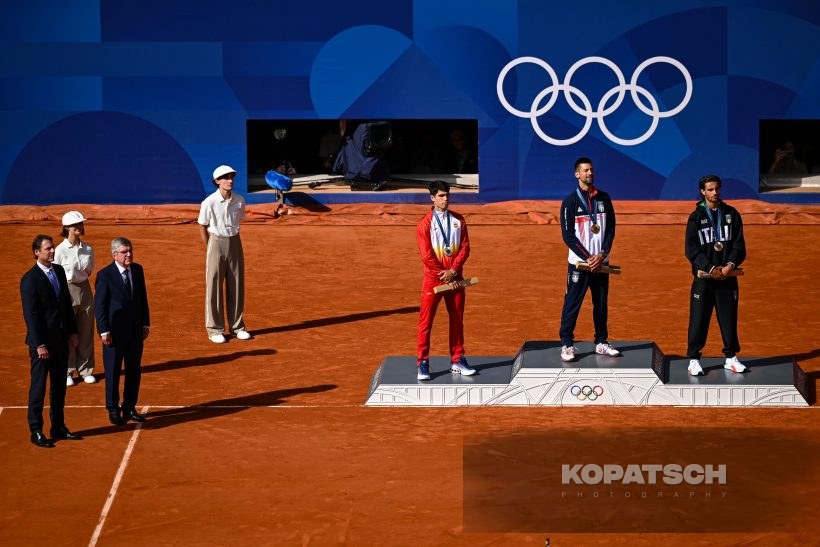 Novak Djokovic · Carlos Alcaraz · Lorenzo Musetti — 2024 Olympics Paris
