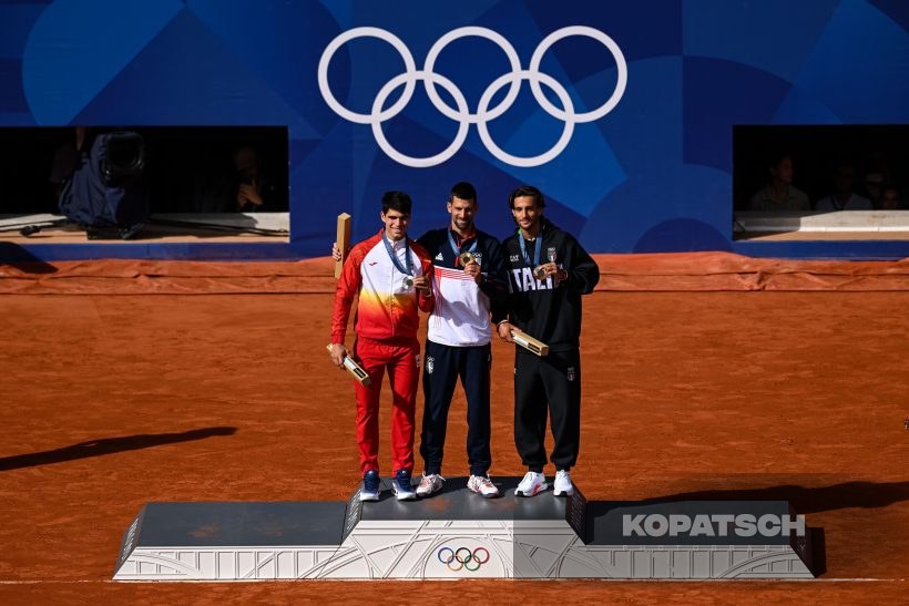Novak Djokovic · Carlos Alcaraz · Lorenzo Musetti — 2024 Olympics Paris