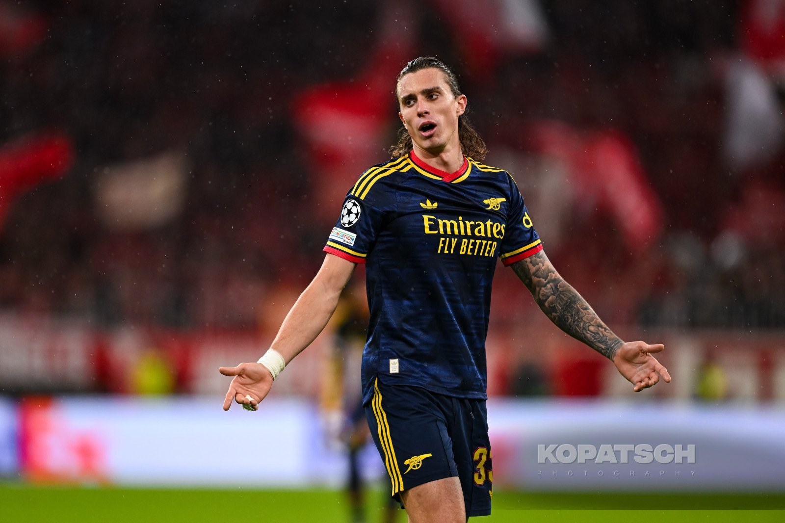 Riccardo Calafiori of Arsenal FC, 2026-10-21 FC Bayern Muenchen vs Arsenal FC