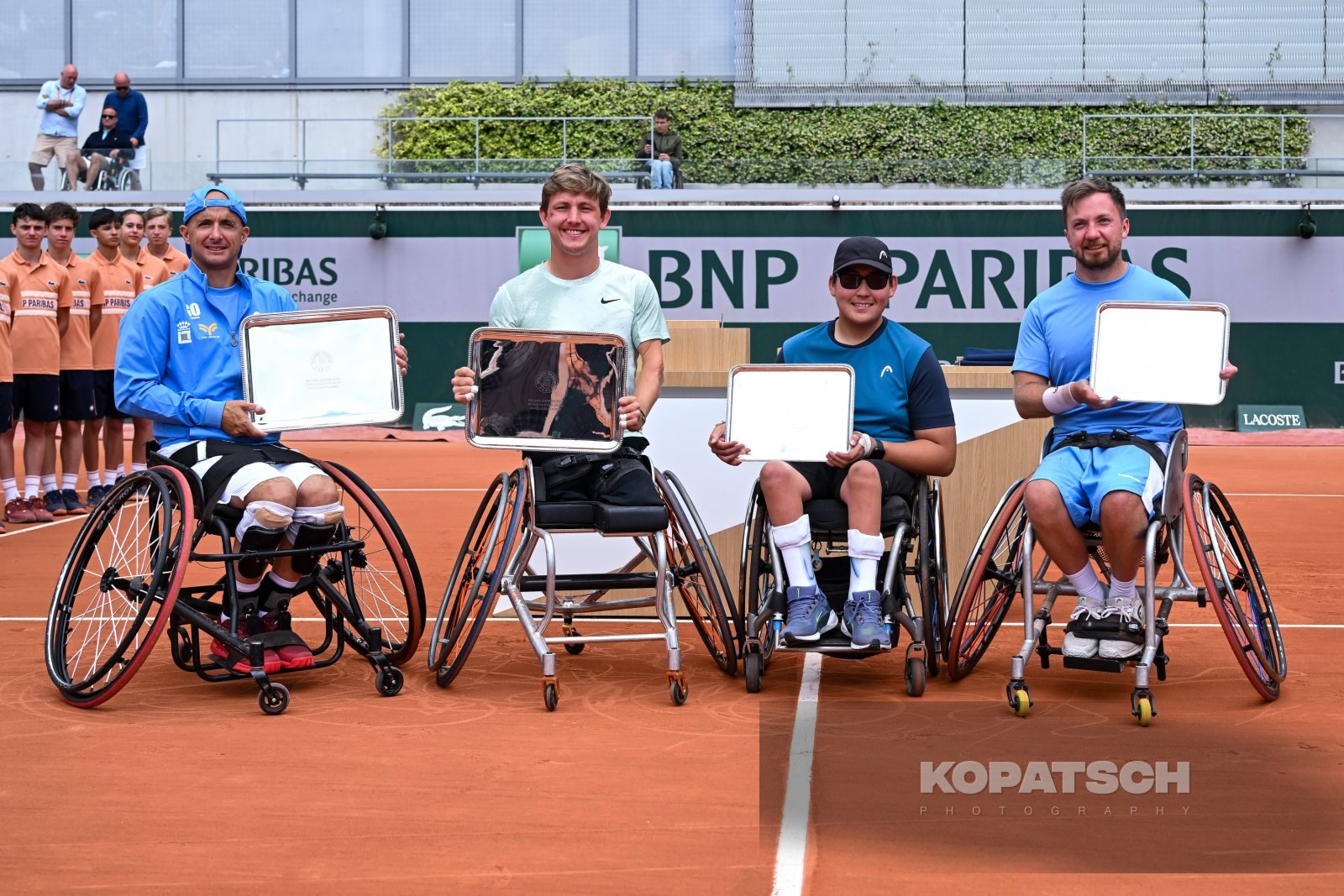 Guy Sasson of Israel (L-R), Niels Vink of the Netherlands, Jin Woodman of Australia and Sam Schroder of the Netherlands — 2026 Roland Garros