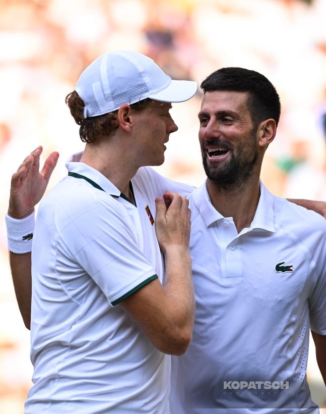 Jannik Sinner of Italy and Novak Djokovic of Serbia — 2026 Wimbledon