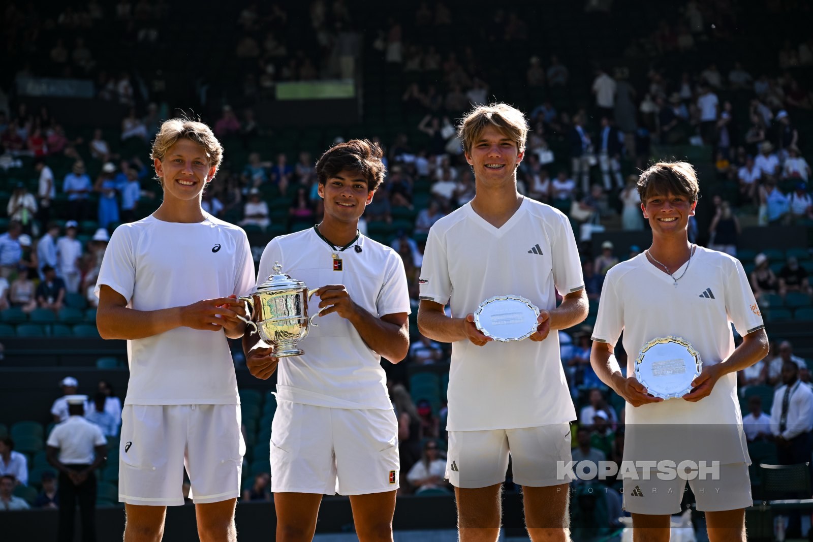 Ziga Sesko of Slovenia, Luis Guto Miguel of Brazil, Michael Antonius of the United States and Andrew Johnson of the United States — 2026 Wimbledon
